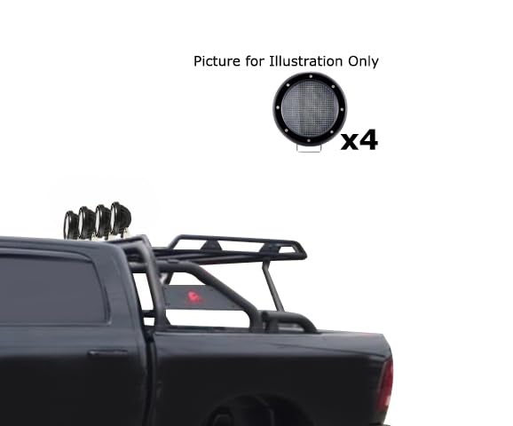 Warrior Black Horse Roll Bar Incl. Set of 5.3" Dia.LED Lights Compatible with 1/2 TON Trucks (GM Silverado 14+/Ford F150 15+/Dodge RAM 15+) with Full Size Cargo Basket(with RED Brake Light)