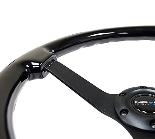 NRG Innovations Reinforced NRG-RST-036BK-BK Steering Wheel - Classic Black Wood Grain Wheel (3" Deep), 350mm, 3 Solid Spoke Center in Black Chrome