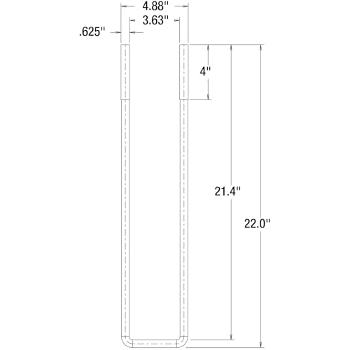 22" Square Bend U-Bolt Kit Buyers Products, 4 Complete U Bolt Kits, 5/8" Bolt, 1/2" x 4 1/4" Tie Bars, Grade 5 Equivalent Hardware