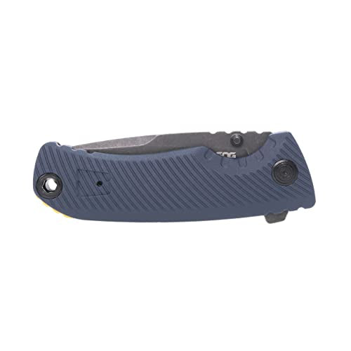 SOG Tellus ATK Folding Knife | Ambidextrous GRN Handle | CRYO 440C Stainless Steel Blade | Adjustable Belt Clip, Squid Ink/Yellow Outdoor Assisted Opening Frame Lock