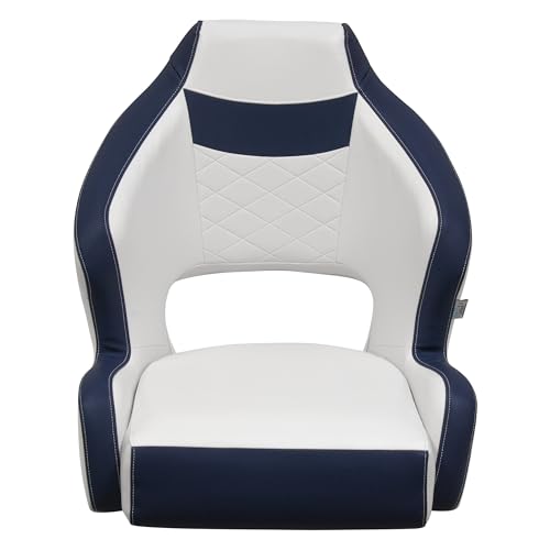 DLX Series Wise DLX3338-1904 Pontoon Bucket Seat with Flip Up Bolster - White/Mariner Blue