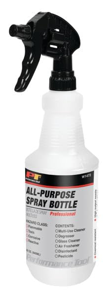 32 oz. Performance Tool W1473 Heavy Duty Spray Bottle - Professional Grade Chemical Resistant Sprayer for Auto, Home, Garden and Industrial Use