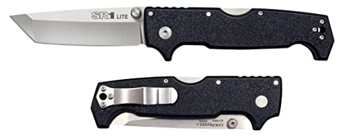 COLD STEEL 8Cr14MoV Steel SR1 Lite 4" Blade Griv-Ex Handle Tactical Self-Defense Folding Knife with Tri-Ad Locking Mechanism, Pocket/Belt Clip