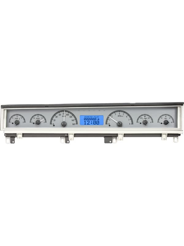 Dakota Digital VHX-68D-STD-S-B Gauge Instrument System Compatible with 1968-70 Mopar B-Body: Coronet, Belvedere, Satellite and Road Runner Silver Alloy Blue Backlighting