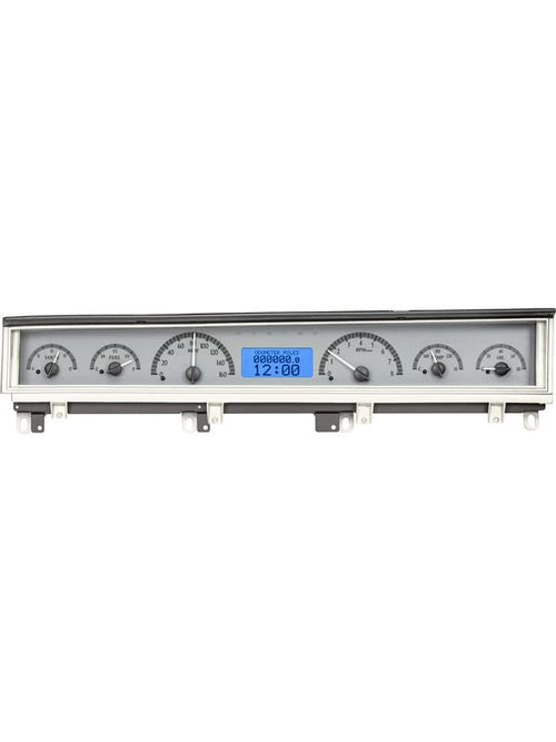 Dakota Digital VHX-68D-STD-S-B Gauge Instrument System Compatible with 1968-70 Mopar B-Body: Coronet, Belvedere, Satellite and Road Runner Silver Alloy Blue Backlighting