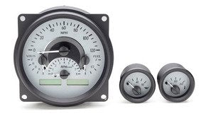 Dakota Digital VHX-55J-S-R Dash Gauge System Analog Compatible with Jeep CJ 1955-86, Silver Alloy Style, Red Backlighting