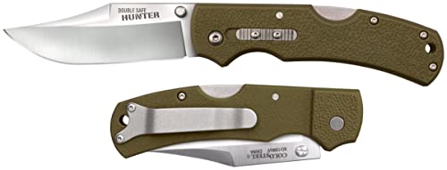 DOUBLE SAFE HUNTER Cold Steel (OD GREEN) / 8-3/8" OVERALL / 3.5" BLADE / 3MM THICK / 4-7/8" LONG GFN HANDLE / 8CR13MOV STAINLESS STEEL/AMBI BELT CLIP/BLISTER PACKED