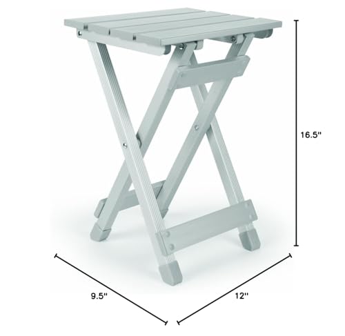 Camco Small Aluminum Outdoor Side Table - Folding Camping Table Supports Up to 130lb - Features Durable Construction Aluminum - Collapses for Easy RV Storage - (51890)