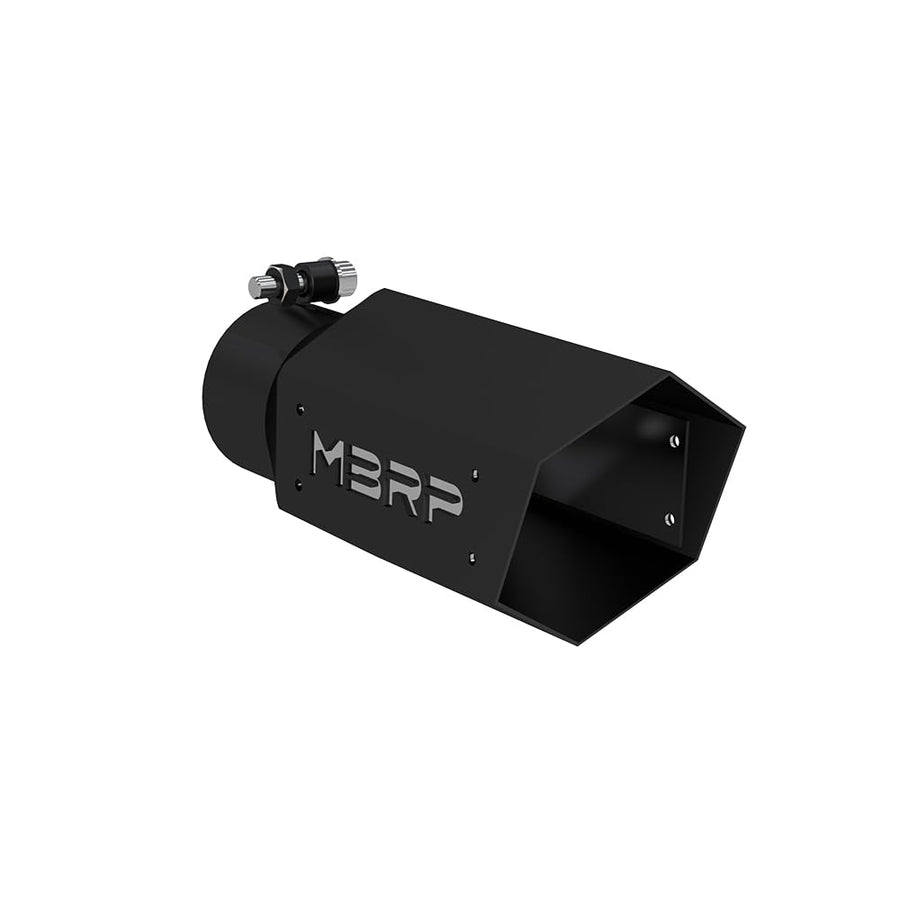 MBRP 4in Universal Hex Tip 3in Inlet 10in Length w/Logo - Black Coated