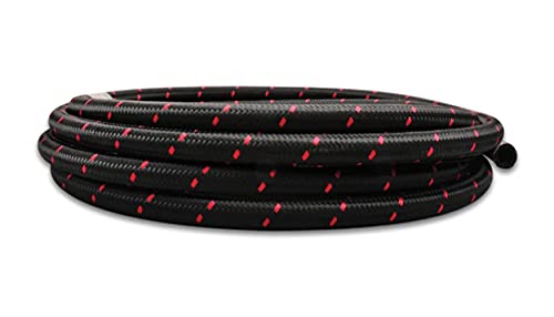 Vibrant Performance Nylon Braided Flex Hose 11974R (20ft Roll of Black Red ; AN Size: -4; Hose ID: 0.22";)