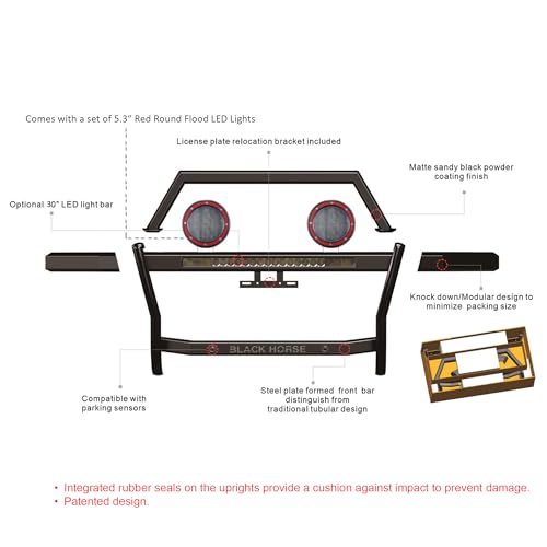 Rambler Black Horse Grille Guard Kit Modular Black Compatible with 2019-2022 Chevrolet Silverado 1500-RAG101-K1PLFR