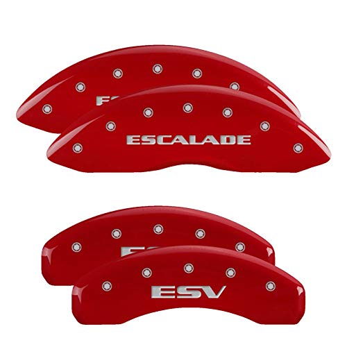 Caliper Covers MGP - Brake Caliper Covers Compatible with 2021-2025 Cadillac Escalade, 2023 ESV (Requires 18"+ Wheels) Powder-Coated Finish, 4 PCS Front and Rear (Red - Escalade/ESV Engraving)