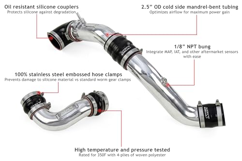 HPS Intercooler Pipe Kit Polished Compatible with 2017-2021 Honda Civic Type R 2.0L 2024 Acura Integra Type S 2.0L, 17-133P