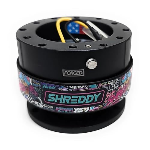NRG Innovations Quick Release - Black Ring/Black Body with Shreddy Collab Version 3 Compatible With 6-Bolt 70mm Bolt Spacing, Gen 2.0 Quick Release Kit, NRG-SRK-200BK-SDY3