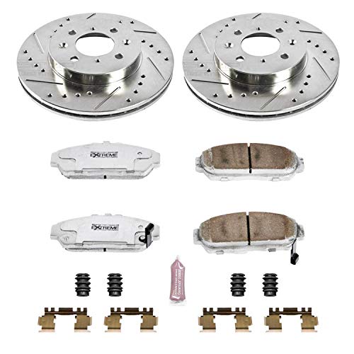 Power Stop K692-26 Z26 Carbon Fiber Brake Pads Front with Drilled & Slotted Brake Rotors Kit For Acura Integra 1994-2001, Honda Civic 1993-1995 [Model Specific]