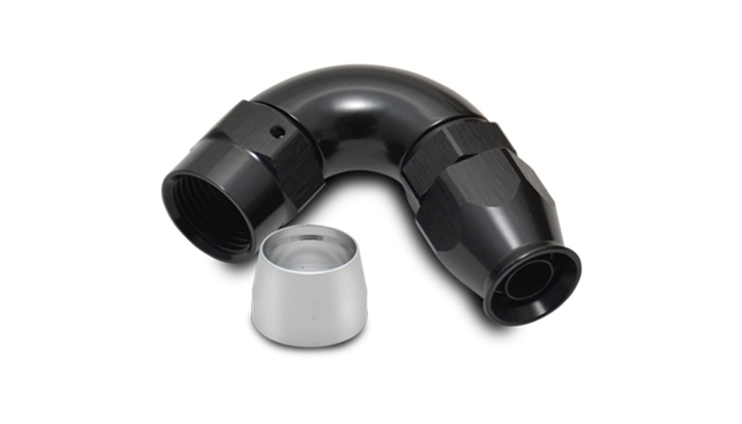 28212 Vibrant Power Fitting, Hose End, Full Flow, PTFE, 120 Degree, Reusable, 12AN Hose, 12AN Female Thread, Aluminum, Black Anodized, use with Vibrant 18000 series PTFE Lined Flex Hose, each