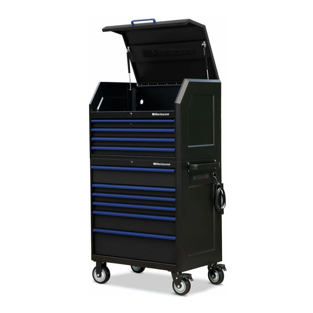 Montezuma Tool Box - 36" X 24" Tool Chest With 4 Drawer Multiple Power Outlets & Black Powder Coat Finish - M362404CH