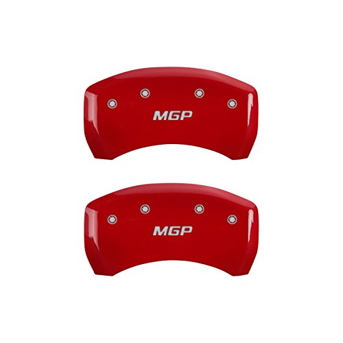 Caliper Covers MGP 22231SMGPRD (Red Powder Coat Finish, Engraved Front and Rear: Silver Characters, Set of 4)