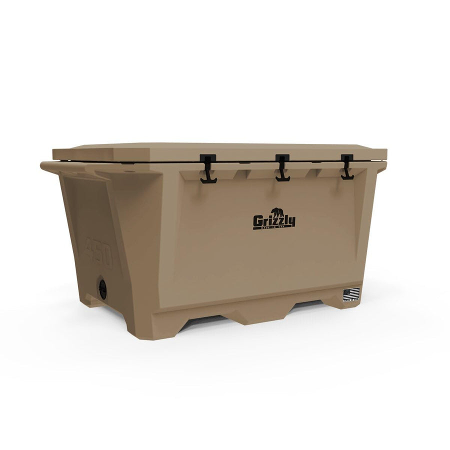 450 Cooler Grizzly | 450 qt Ice Chest Durable Rotomolded Insulated | Made in USA | Warranty for Life | for Cold Plunge Ice Bath Camping Fishing Hunting | G450 | Tan