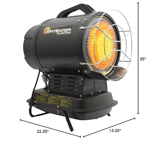 Mr. Heater 70,000 BTU MH70KTFR Portable Kerosene Radiant Heater with Quiet Burner Technology for Jobsites, Workshops, Or Large Outdoor Areas