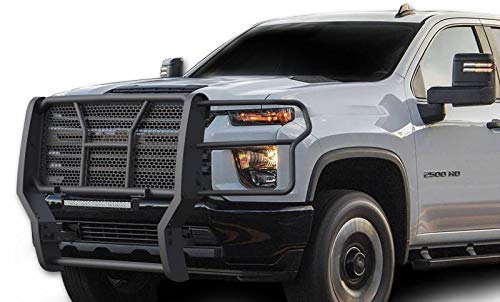 RUGGED Black Horse Heavy Duty Grille Brush Bumper Guard Modular Black Come with 20" Double Row LED Light Compatible with 2020-2024 Silverado 3500 HD|2020-2024 Silverado 2500 HD-RU-CHSI30-B-KIT