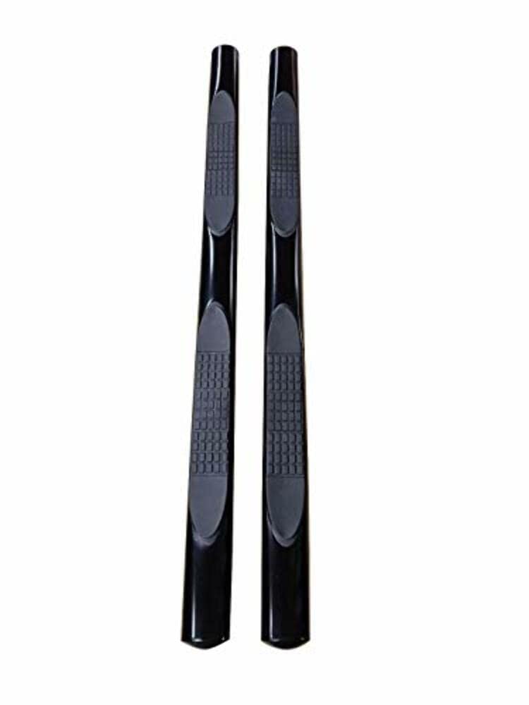 TrailFX 4 Inch Oval A1543B Nerf Bars Fits 2019-2025 Ram 1500 Quad Cab Black Powder Coated Steel Side Steps with Step Pads Straight Rocker Panel Mount Set of 2