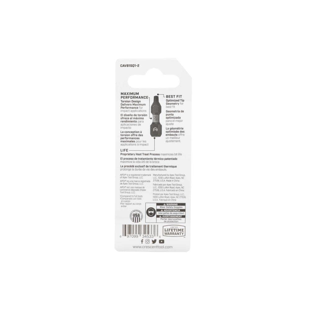 Bit,Vortex,APEX 1" Sq1,2Pk (CAVB1SQ1-2)