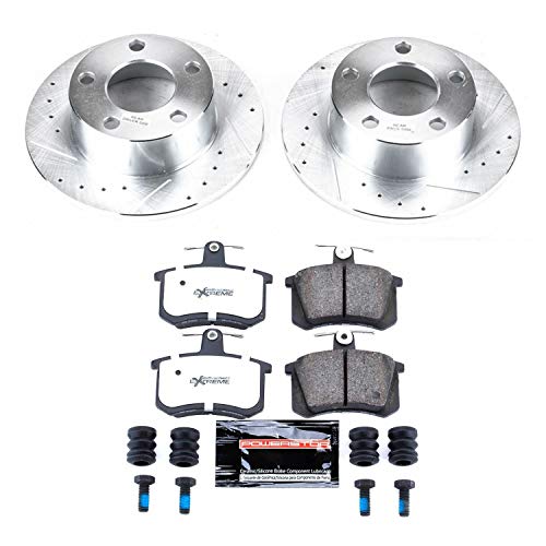 Rear Power Stop K514-26 Z26 Carbon Fiber Brake Pads with Drilled & Slotted Brake Rotors Kit For Audi A6 1995-1997, Audi A6 Quattro 1995-1998 [Model Specific]