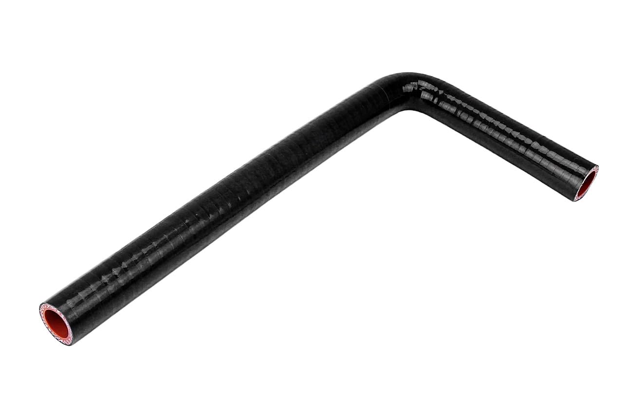 HPS High Temperature HTSEC90-050-L5X18-BLK 4-ply Polyester Silicone Elbow Coupler Hose, 90 Degree, 1/2" ID, 5 mm Wall Thickness, 5" and 18" Leg Length, Black