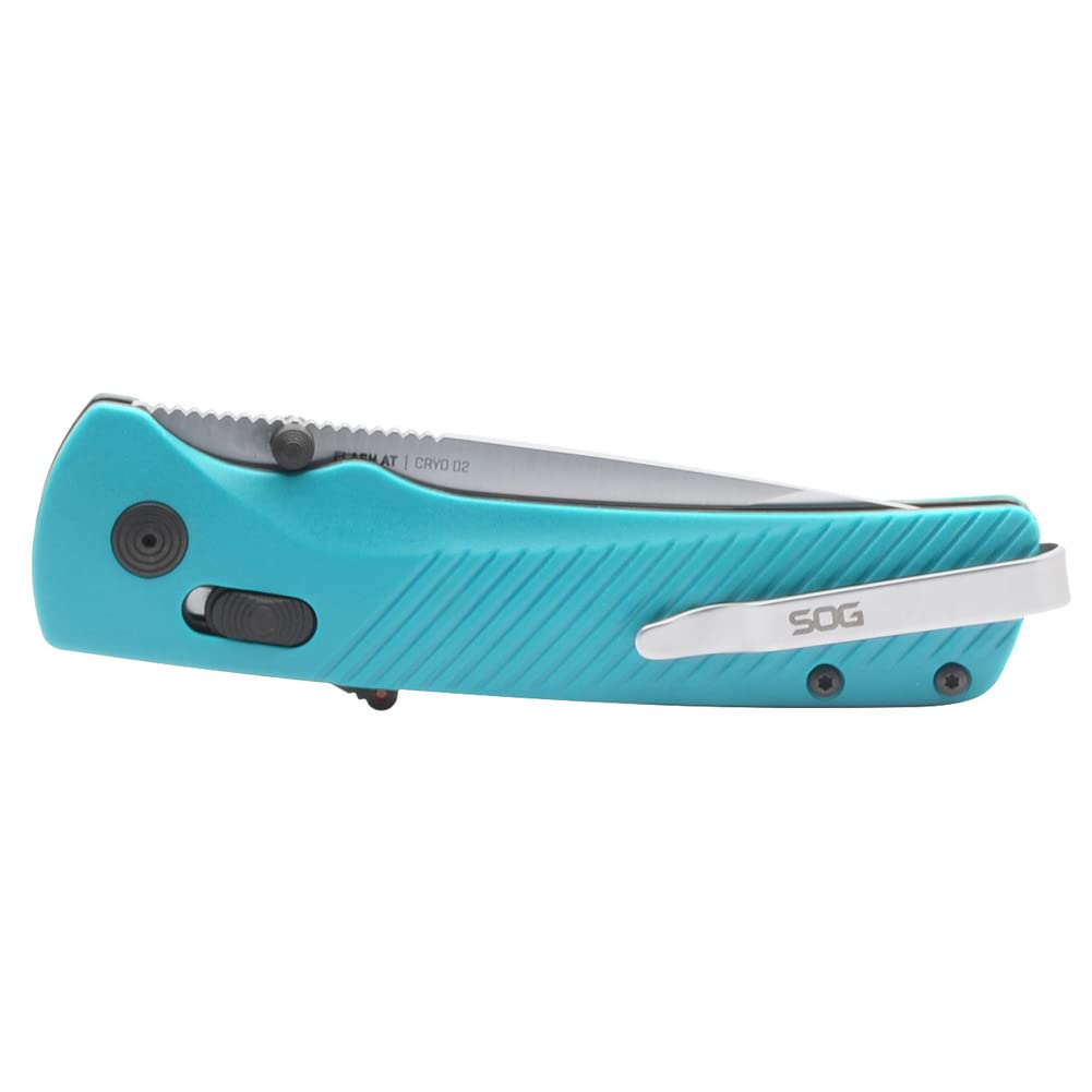 SOG Daily Carry Flash AT Ambidextrous Pocket Compact Folding Knife | Ergonomic Handle for Enhanced Grip | D2 Steel Blade, Petrol Green/Satin