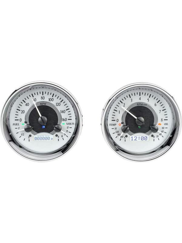 Dakota Digital Universal VHX-1014-S-W Dual 5.4" Round Analog Dash Gauge System, Silver Alloy Style, White Backlighting