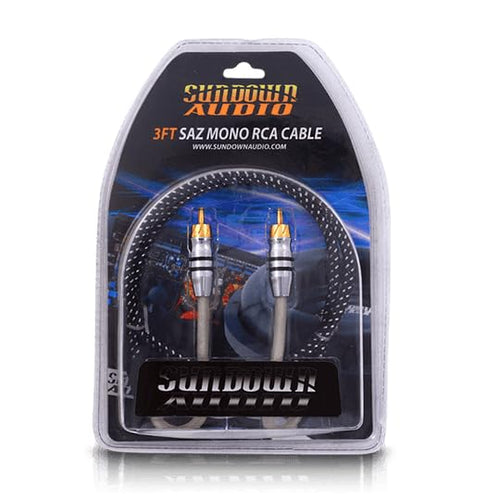 Mono RCA Signal Cable Sundown Audio RCA-SAZ1CH3 – 3ft Twisted Pair, Dual Shielded OFC Copper with Braided Foil, High-Grip Connectors for Noise-Free Car Audio