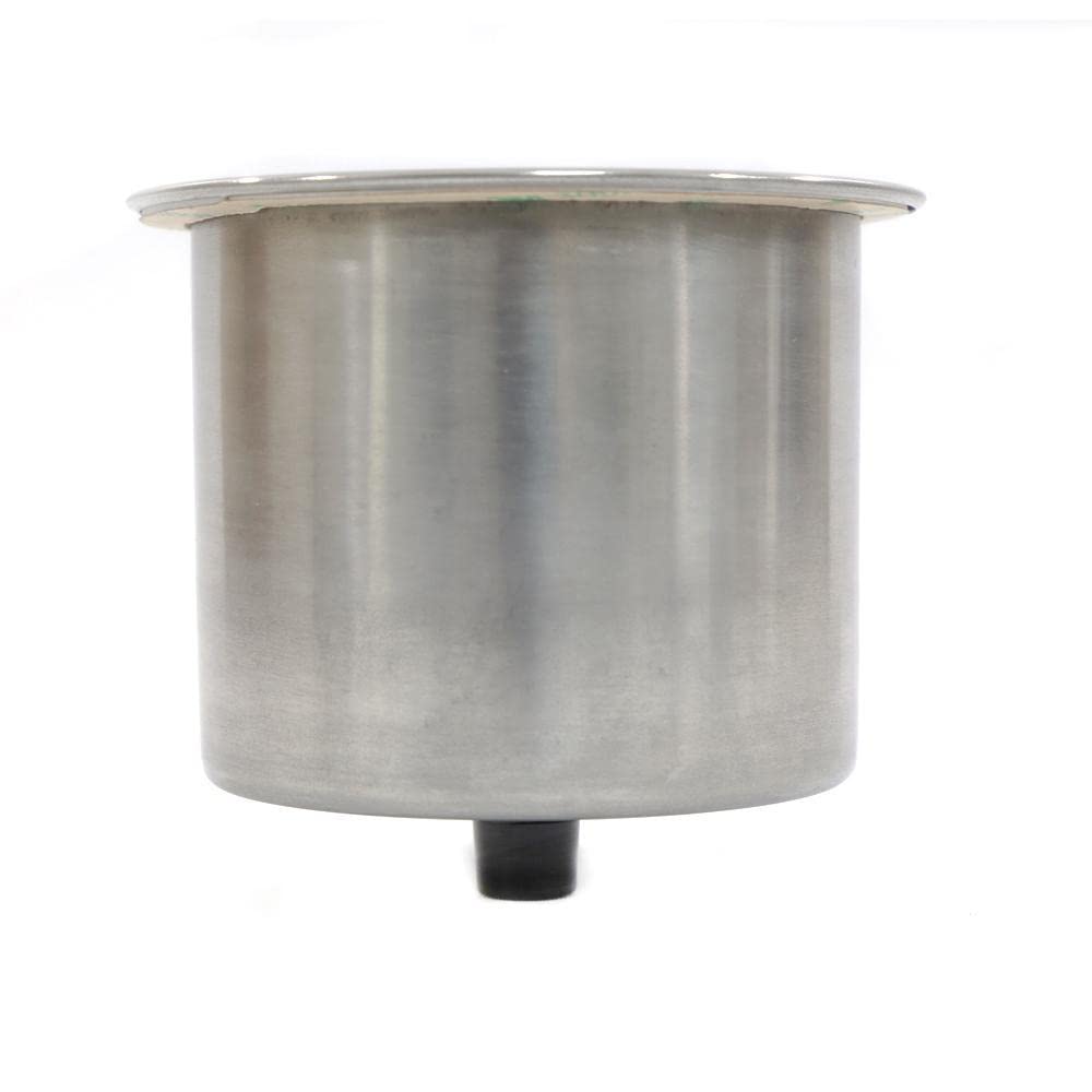 SS Cup Holder, No Step, Rubber Insert & Drain - Packaged