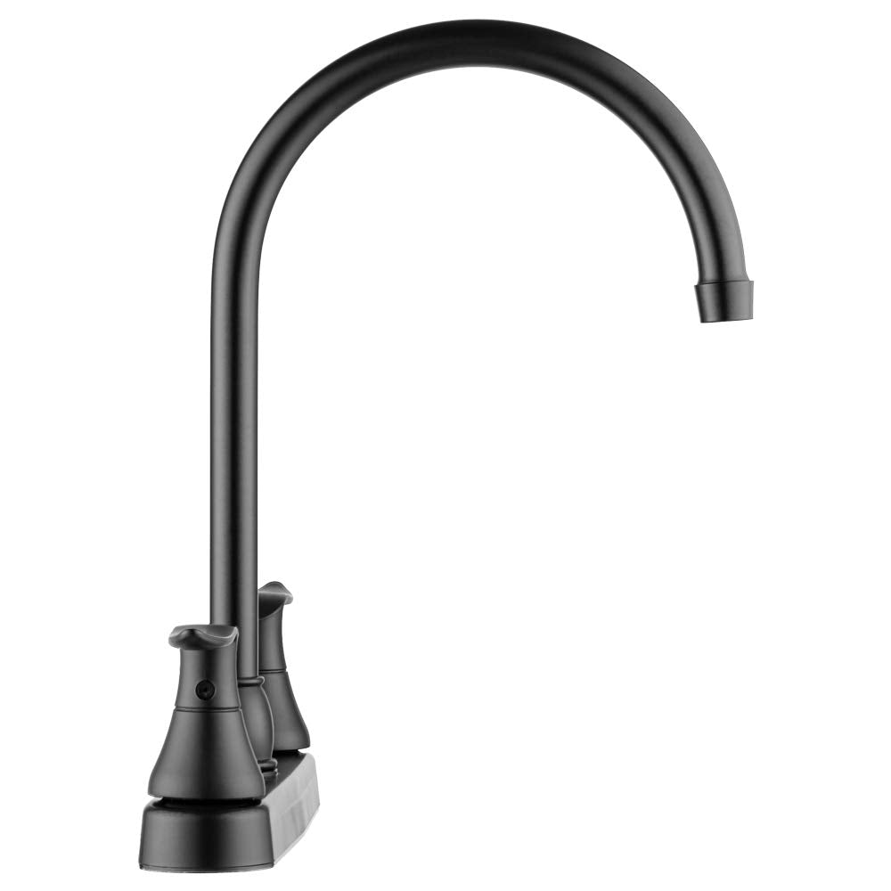 Dura Faucet RV DF-PK330HLH-MB Elegant J-Spout Swivel Kitchen Sink Faucet - Two Handle (Matte Black)