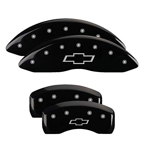 Brake Caliper Covers MGP - Compatible with 2021-2024 Chevy Trailblazer (Requires 17"+ Wheels) Powder-Coated Finish, 4 PCS Front and Rear (Black - Chevy Bowtie Engraving)