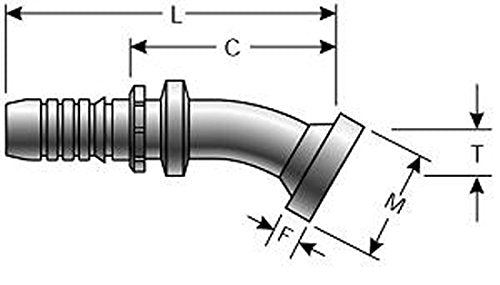 GlobalSpiral Couplings Gates 12GS-16FLC30-022, Caterpillar Style O-Ring Flange, Zinc Plated Carbon Steel, 5.55", 30° Bent Tube, 3/4" ID