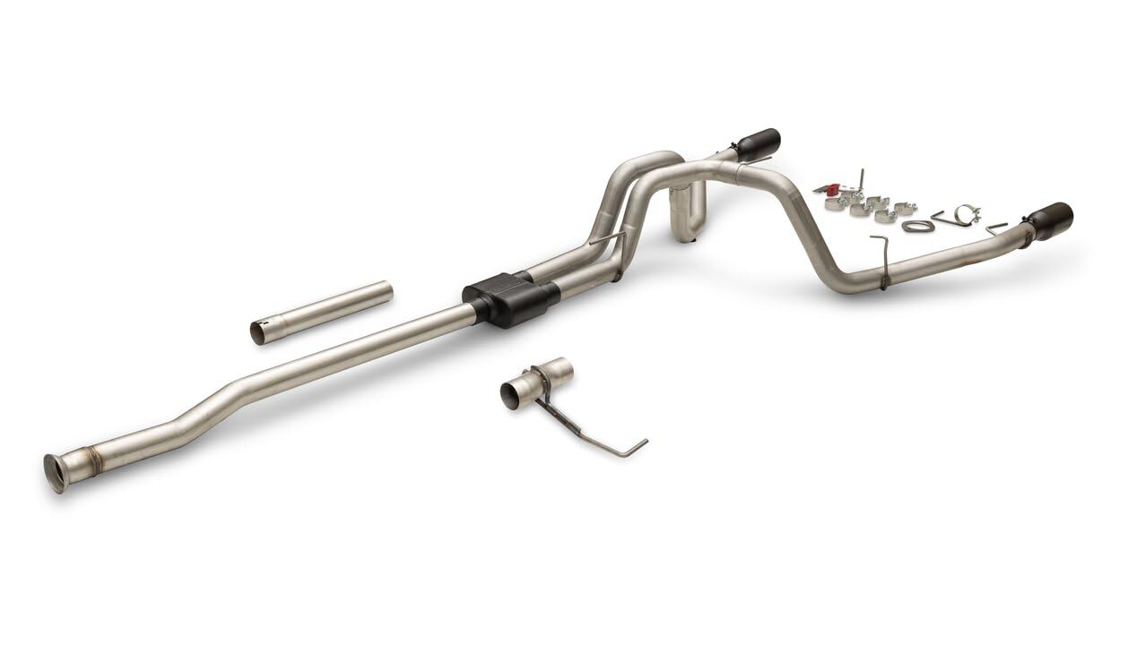 Outlaw Series Flowmaster 818168 Cat-Back Exhaust 3 Inch In Dual 2.5 Out 409 Stainless Steel 4.5 Inch Black Tips Compatible with 2021-2025 Ford F-150 2.7 3.5 5.0L PowerBoost and non-hybrid Factory Dual