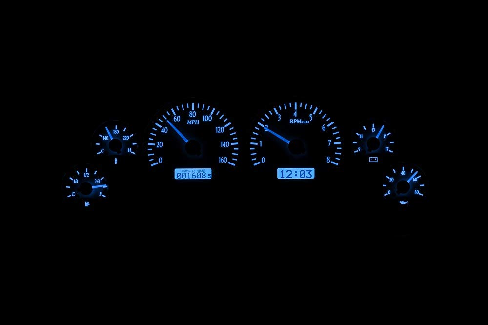 Dakota Digital VHX-94F-MUS-S-B Analog Dash Gauge System Compatible with 1994-2004 Ford Mustang Silver Alloy Style Blue Backlighting