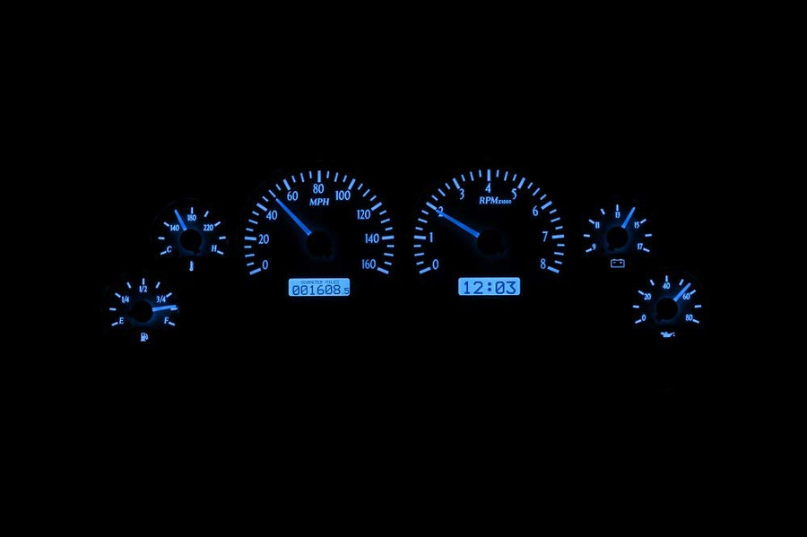 Dakota Digital VHX-94F-MUS-S-B Analog Dash Gauge System Compatible with 1994-2004 Ford Mustang Silver Alloy Style Blue Backlighting
