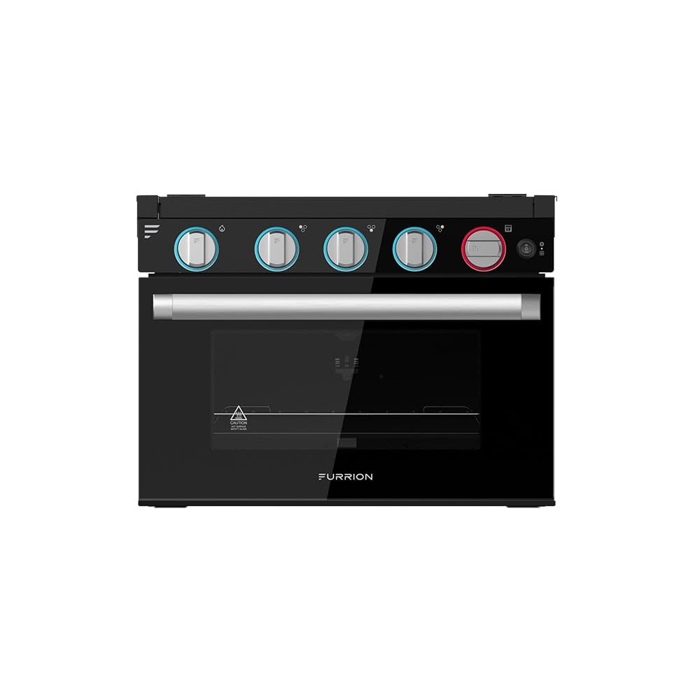 17" Furrion® 3-Burner All Glass Gas Range with FFD - Led Knobs - Black Glass with Silver Handle