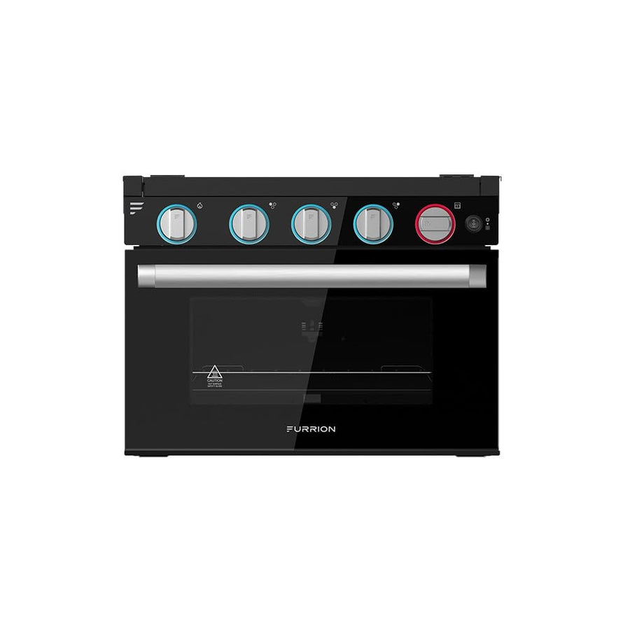 17" Furrion® 3-Burner All Glass Gas Range with FFD - Led Knobs - Black Glass with Silver Handle