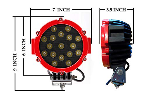Atlas Black Horse Roll Bar Incl. Pair of 7.0" Dia. Led Lights w/Red Trim Rings Compatible with 2005-2021 Nissan Frontier-ATRB7BK-PLR
