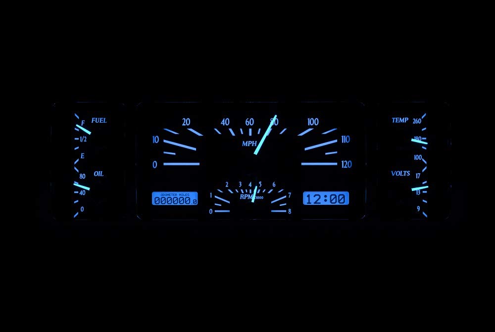Dakota Digital VHX-40C-PU-S-B Analog Gauge Instrument System Compatible with 1940-46 Chevy Pickup Truck Silver Alloy Blue Backlighting