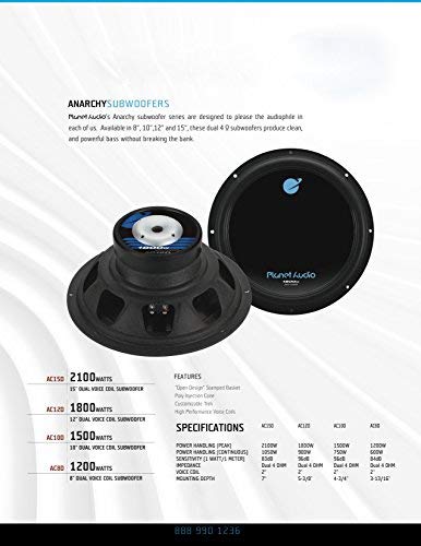 Planet Audio Car AC15D Subwoofer - 2100 Watts Maximum Power, 15 Inch, Dual 4 Ohm Voice Coil, Easy Mounting, Sold Individually…
