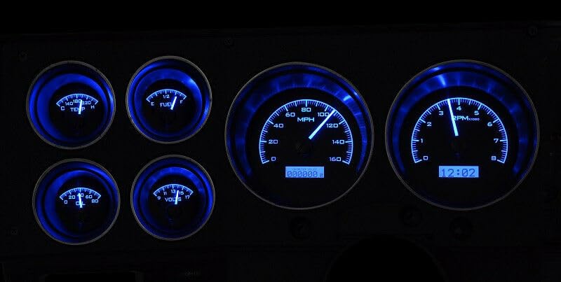 Dakota Digital VHX Analog Dash Gauges 73 - 87 Chevy GMC Pickup Truck Black Alloy Blue VHX-73C-PU-K-B