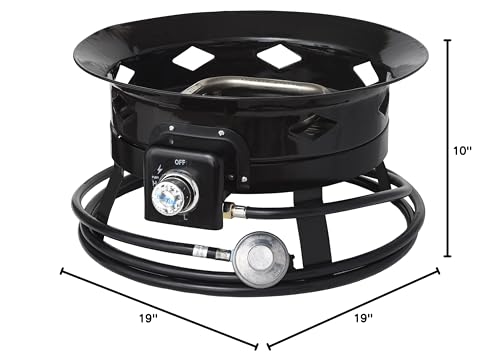 Flame King Portable Outdoor Propane Gas Fire Pit Bowl with Self Igniter, Cover, and Carry Straps for RV, Camping, Backyard