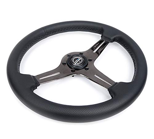 NRG Innovations Light Weight Gaming Steering Wheel: NRG-ST-018BC-PR Blitz- Made with Perforated Leather, Light Weight Composits and Black Chrome Spoke with Slits