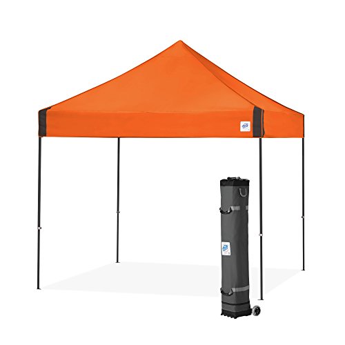 E-Z UP Instant Shelter Vantage Canopy, 10' x 10', Steel Gray Powder-Coated Steel Frame with Wide-Trax Roller Bag & 4 Piece Spike Set, Orange