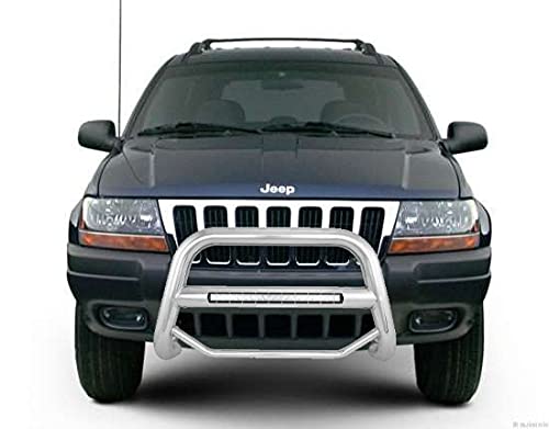 MAX Black Horse Beacon Bull Bar No Skid Plate Stainless Steel Compatible with 1999-2004 Jeep Grand Cherokee-MAB-JEB4001S