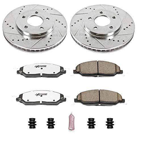 Power Stop K1382-26 Z26 Carbon Fiber Brake Pads with Drilled & Slotted Brake Rotors Kit For Ford Mustang 2005-2010 [Model Specific]